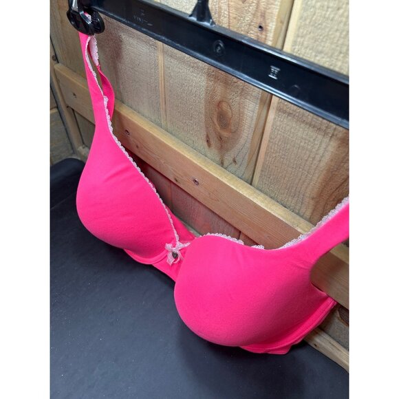 Victorias Secret Perfect Coverage Bra 38DD Pink Lace Trim Bow Detail - Picture 2 of 8